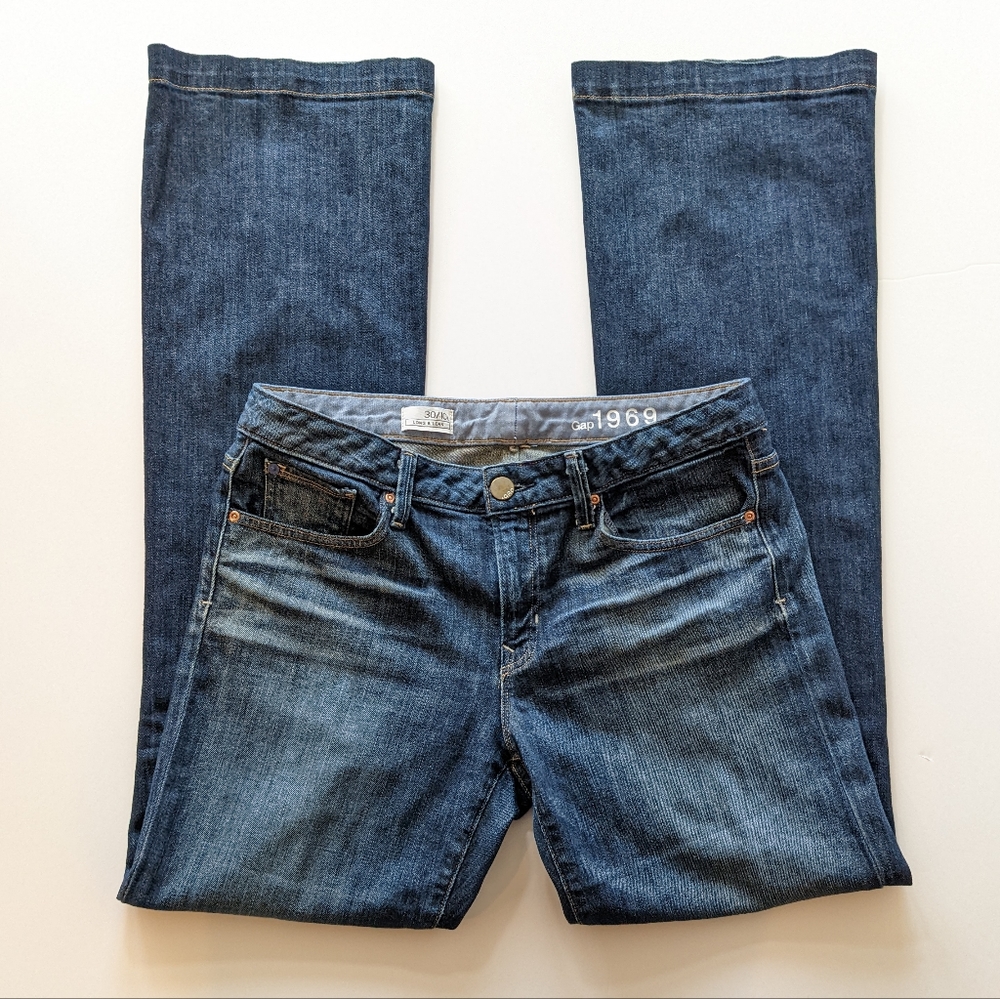 Gap 1969 Long and Lean Blue Denim Wide Leg Trouser Jeans Women's Size 30/10 Long